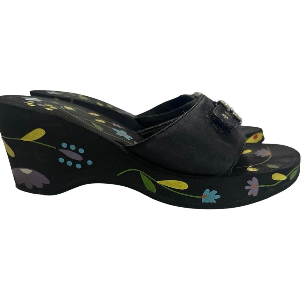 Expressions Y2K-style 3”wedge slide sandal black w/rhinestone-embellished buckle